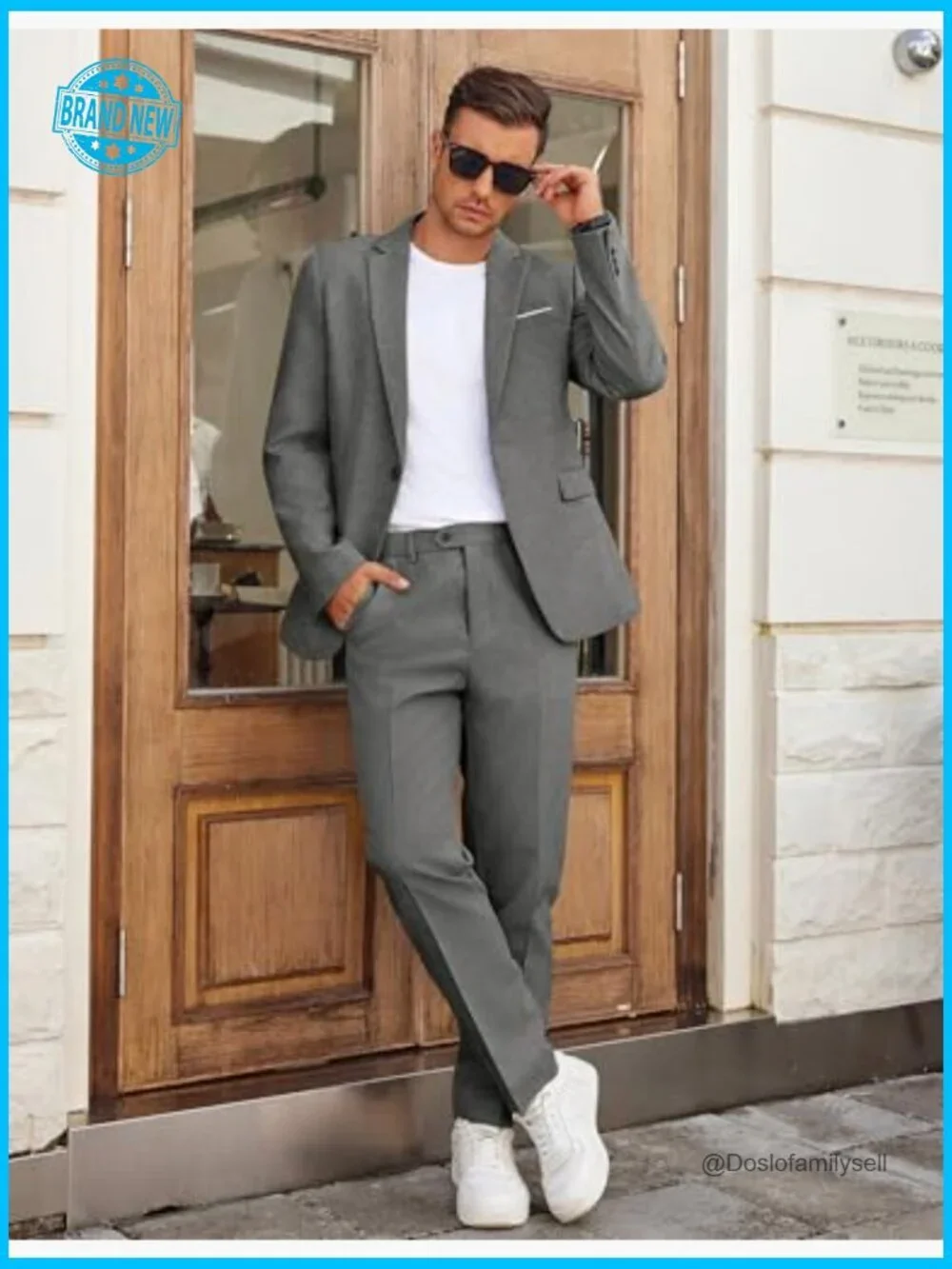 Classic Fit Two Piece Suit Set One Button Blazer Business Wedding Formal